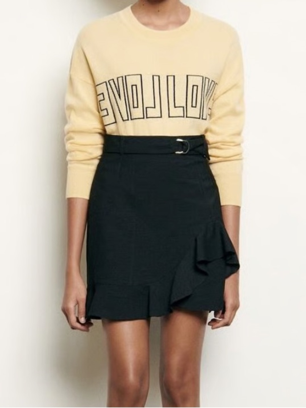 Sandro Black Ruffle Wrap-Style Mini Skirt SZ 4 = US XL
